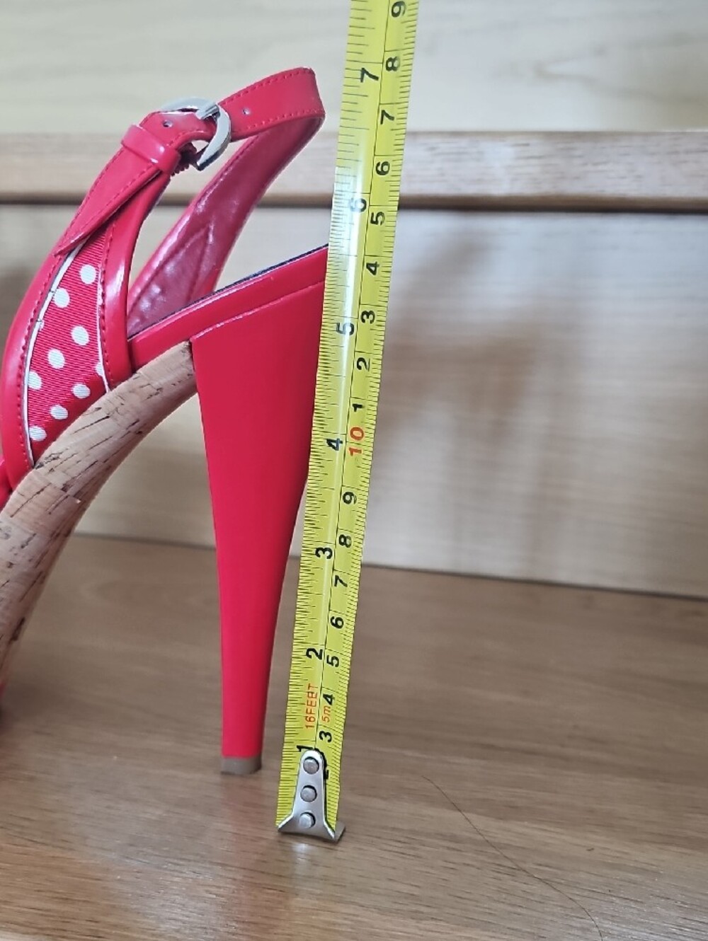 Nine West Red Polka Dot Platform Slingback Heels with Bow - Picture 6 of 8